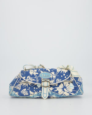 Christian Dior Vintage Surf Chick Shoulder Bag In Blue Canvas with Floral Details