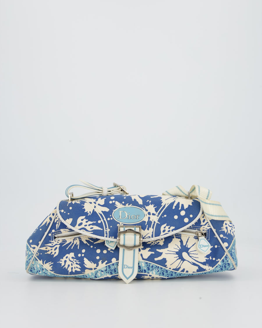 Christian Dior Vintage Surf Chick Shoulder Bag In Blue Canvas with Floral Details