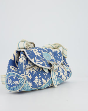 Christian Dior Vintage Surf Chick Shoulder Bag In Blue Canvas with Floral Details