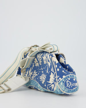 Christian Dior Vintage Surf Chick Shoulder Bag In Blue Canvas with Floral Details
