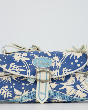 Christian Dior Vintage Surf Chick Shoulder Bag In Blue Canvas with Floral Details