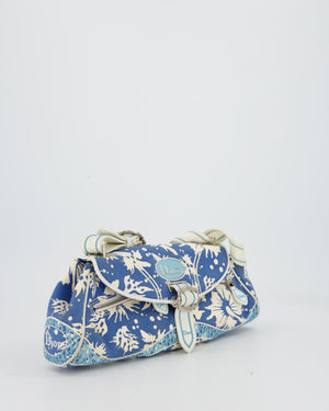 Christian Dior Vintage Surf Chick Shoulder Bag In Blue Canvas with Floral Details