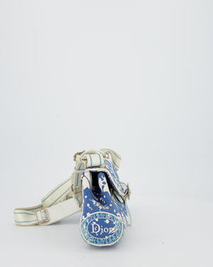Christian Dior Vintage Surf Chick Shoulder Bag In Blue Canvas with Floral Details