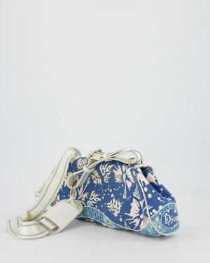 Christian Dior Vintage Surf Chick Shoulder Bag In Blue Canvas with Floral Details