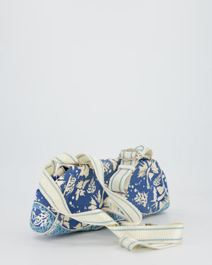 Christian Dior Vintage Surf Chick Shoulder Bag In Blue Canvas with Floral Details