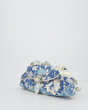 Christian Dior Vintage Surf Chick Shoulder Bag In Blue Canvas with Floral Details