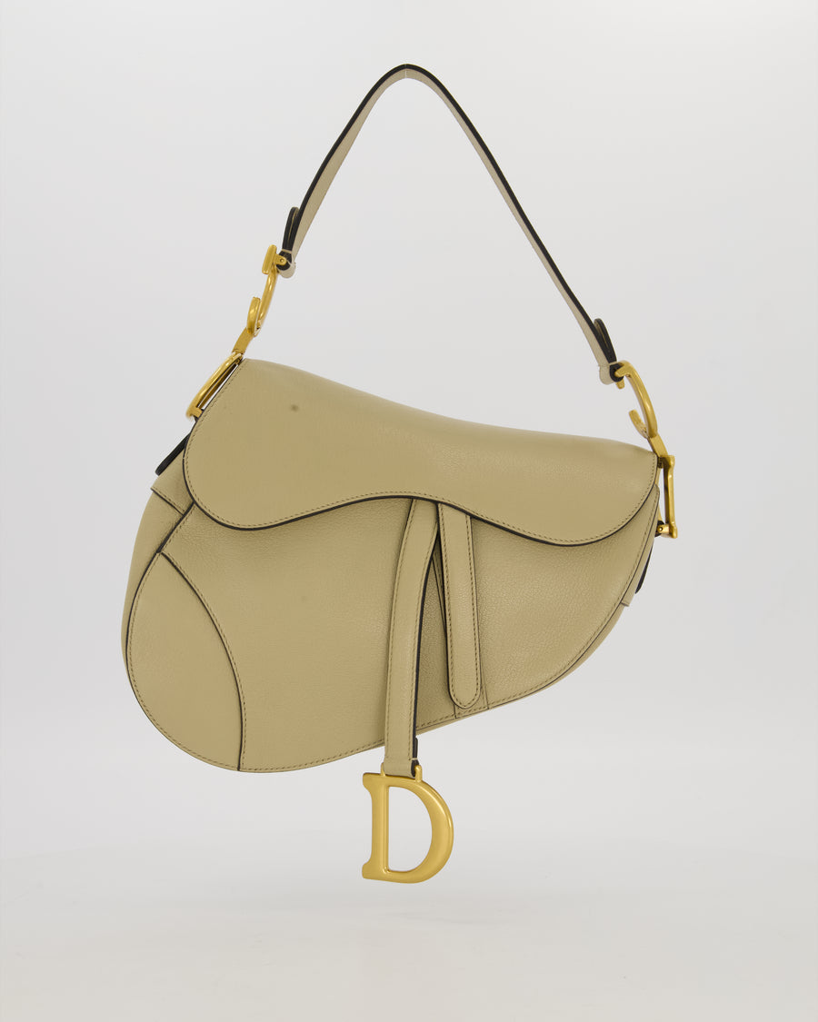 Christian Dior Medium Saddle Bag in Sage Grained Goatskin Leather with Gold Hardware