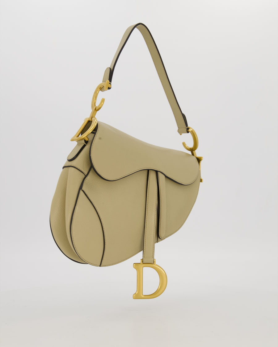 Christian Dior Medium Saddle Bag in Sage Grained Goatskin Leather with Gold Hardware