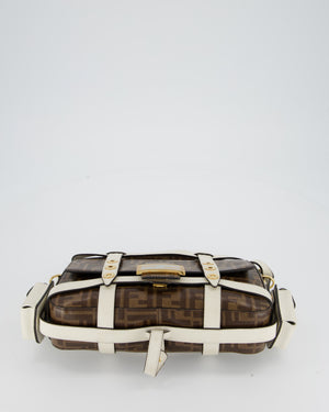 Fendi Zucca Glazed Fabric Baguette Cage bag in Brown and White with Gold Hardware