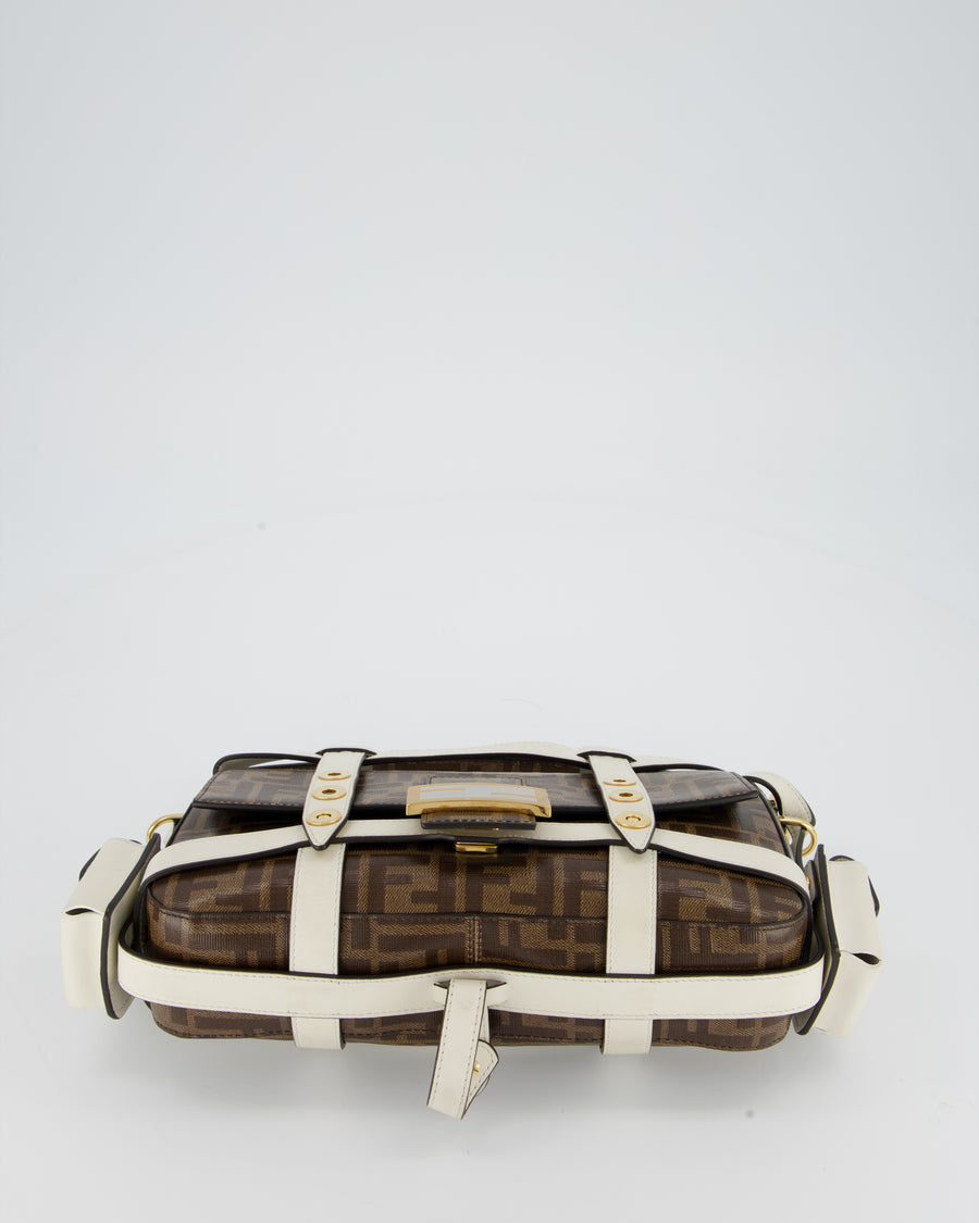 Fendi Zucca Glazed Fabric Baguette Cage bag in Brown and White with Gold Hardware