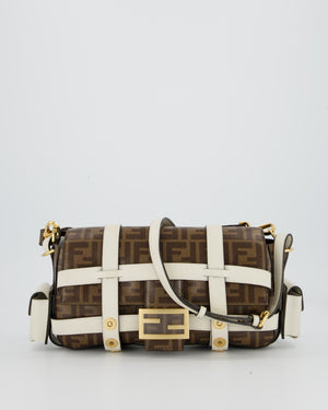 Fendi Zucca Glazed Fabric Baguette Cage bag in Brown and White with Gold Hardware