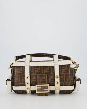 Fendi Zucca Glazed Fabric Baguette Cage bag in Brown and White with Gold Hardware