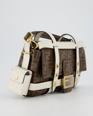 Fendi Zucca Glazed Fabric Baguette Cage bag in Brown and White with Gold Hardware