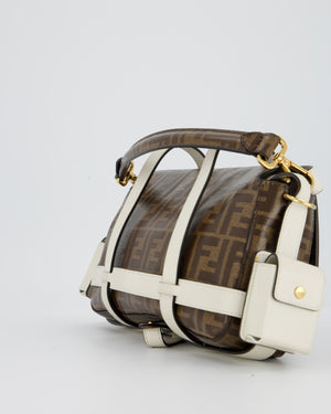 Fendi Zucca Glazed Fabric Baguette Cage bag in Brown and White with Gold Hardware