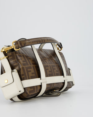 Fendi Zucca Glazed Fabric Baguette Cage bag in Brown and White with Gold Hardware