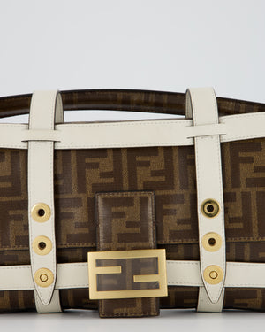 Fendi Zucca Glazed Fabric Baguette Cage bag in Brown and White with Gold Hardware