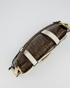 Fendi Zucca Glazed Fabric Baguette Cage bag in Brown and White with Gold Hardware