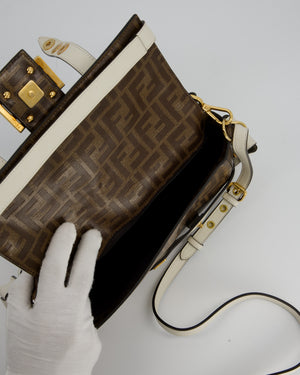 Fendi Zucca Glazed Fabric Baguette Cage bag in Brown and White with Gold Hardware