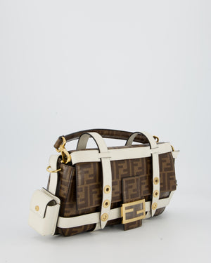 Fendi Zucca Glazed Fabric Baguette Cage bag in Brown and White with Gold Hardware