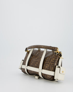 Fendi Zucca Glazed Fabric Baguette Cage bag in Brown and White with Gold Hardware