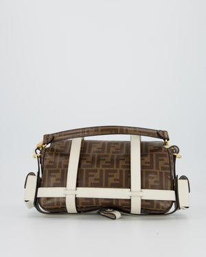 Fendi Zucca Glazed Fabric Baguette Cage bag in Brown and White with Gold Hardware
