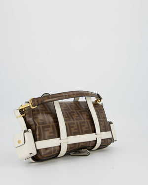 Fendi Zucca Glazed Fabric Baguette Cage bag in Brown and White with Gold Hardware