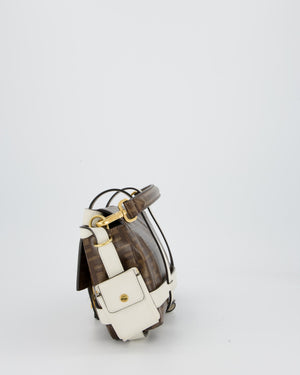 Fendi Zucca Glazed Fabric Baguette Cage bag in Brown and White with Gold Hardware