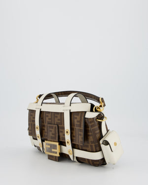Fendi Zucca Glazed Fabric Baguette Cage bag in Brown and White with Gold Hardware