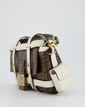 Fendi Zucca Glazed Fabric Baguette Cage bag in Brown and White with Gold Hardware