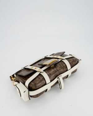 Fendi Zucca Glazed Fabric Baguette Cage bag in Brown and White with Gold Hardware