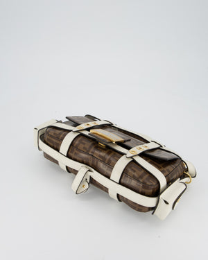 Fendi Zucca Glazed Fabric Baguette Cage bag in Brown and White with Gold Hardware