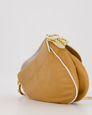 Christian Dior Vintage John Galliano Medium Saddle Bag in Brown in Lambskin Leather with Gold Hardware and White Trim