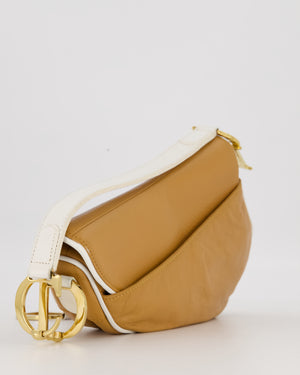Christian Dior Vintage John Galliano Medium Saddle Bag in Brown in Lambskin Leather with Gold Hardware and White Trim