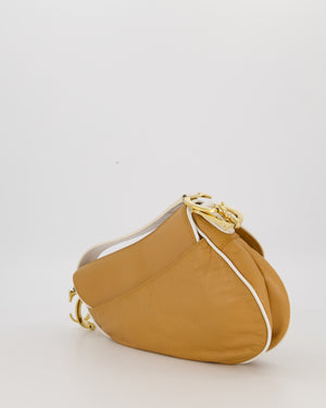 Christian Dior Vintage John Galliano Medium Saddle Bag in Brown in Lambskin Leather with Gold Hardware and White Trim