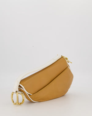 Christian Dior Vintage John Galliano Medium Saddle Bag in Brown in Lambskin Leather with Gold Hardware and White Trim