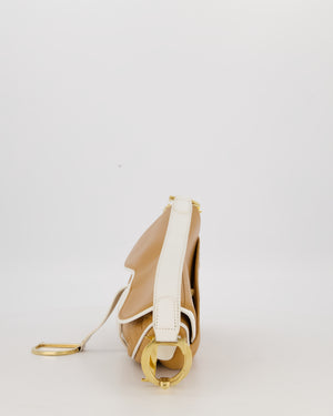 Christian Dior Vintage John Galliano Medium Saddle Bag in Brown in Lambskin Leather with Gold Hardware and White Trim