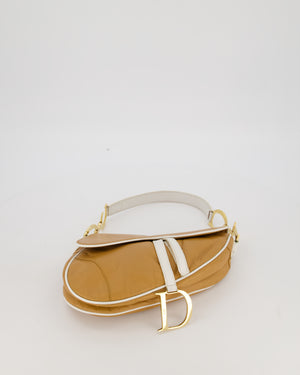 Christian Dior Vintage John Galliano Medium Saddle Bag in Brown in Lambskin Leather with Gold Hardware and White Trim