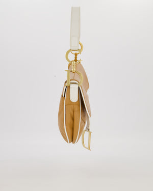 Christian Dior Vintage John Galliano Medium Saddle Bag in Brown in Lambskin Leather with Gold Hardware and White Trim