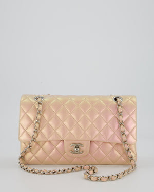 Chanel Iridescent Pink Medium Double Flap Bag In Lambskin Leather With Gold Hardware