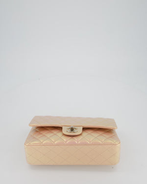 Chanel Iridescent Pink Medium Double Flap Bag In Lambskin Leather With Gold Hardware