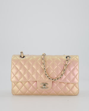 Chanel Iridescent Pink Medium Double Flap Bag In Lambskin Leather With Gold Hardware