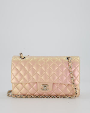 Chanel Iridescent Pink Medium Double Flap Bag In Lambskin Leather With Gold Hardware
