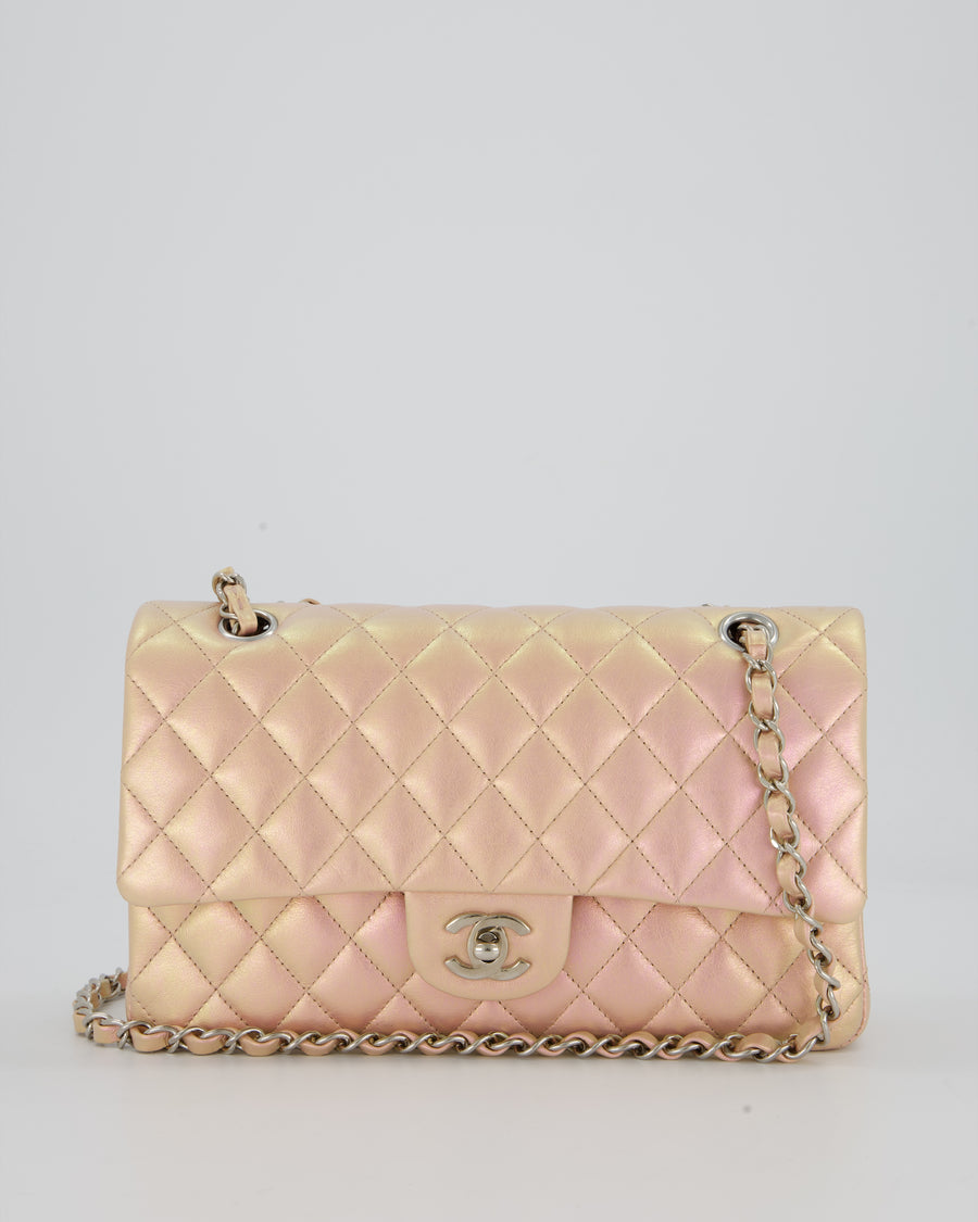 Chanel Iridescent Pink Medium Double Flap Bag In Lambskin Leather With Gold Hardware