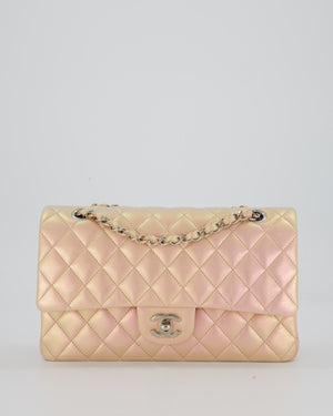 Chanel Iridescent Pink Medium Double Flap Bag In Lambskin Leather With Gold Hardware