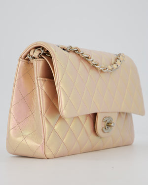 Chanel Iridescent Pink Medium Double Flap Bag In Lambskin Leather With Gold Hardware