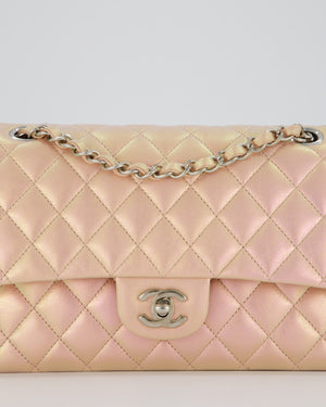 Chanel Iridescent Pink Medium Double Flap Bag In Lambskin Leather With Gold Hardware
