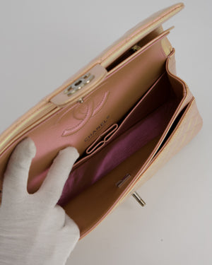 Chanel Iridescent Pink Medium Double Flap Bag In Lambskin Leather With Gold Hardware