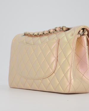 Chanel Iridescent Pink Medium Double Flap Bag In Lambskin Leather With Gold Hardware