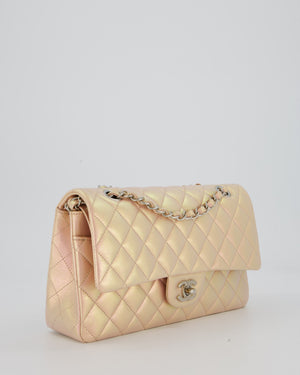 Chanel Iridescent Pink Medium Double Flap Bag In Lambskin Leather With Gold Hardware
