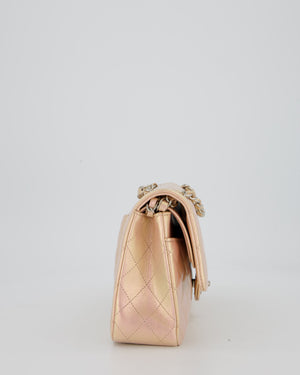 Chanel Iridescent Pink Medium Double Flap Bag In Lambskin Leather With Gold Hardware